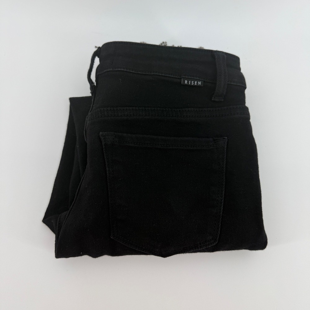 Risen Jeans Black High Rise Skinny Rhinestone Fringe Hem Denim RDP5348 Size 3/26